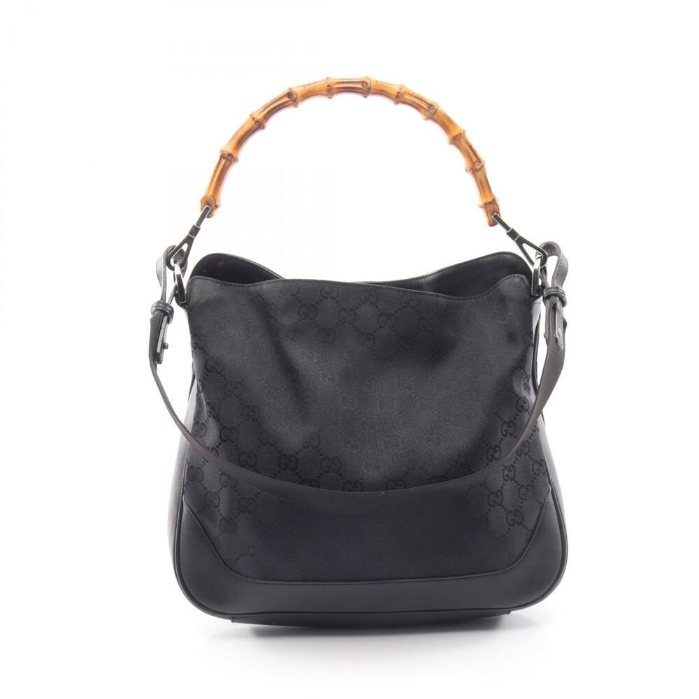 Gucci Bamboo GG Hobo Shoulder Bag Canvas Leather Black